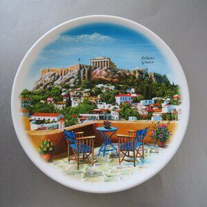 Vintage Hand Painted Athens Greece Souvenir Plate Decorative Collector Travel
